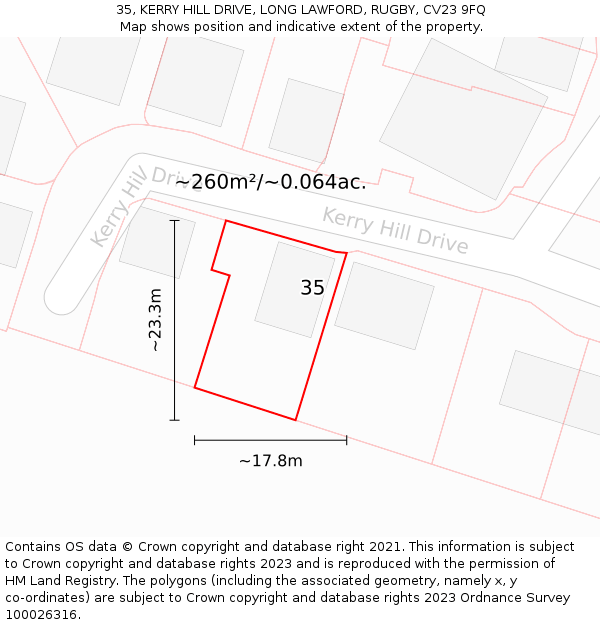 35, KERRY HILL DRIVE, LONG LAWFORD, RUGBY, CV23 9FQ: Plot and title map