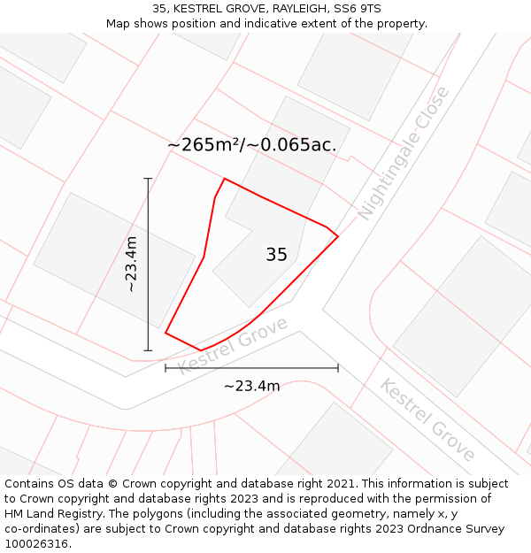 35, KESTREL GROVE, RAYLEIGH, SS6 9TS: Plot and title map