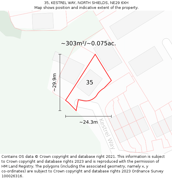 35, KESTREL WAY, NORTH SHIELDS, NE29 6XH: Plot and title map