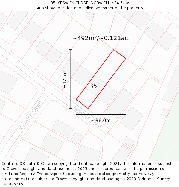 35, KESWICK CLOSE, NORWICH, NR4 6UW: Plot and title map