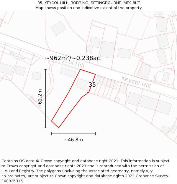 35, KEYCOL HILL, BOBBING, SITTINGBOURNE, ME9 8LZ: Plot and title map