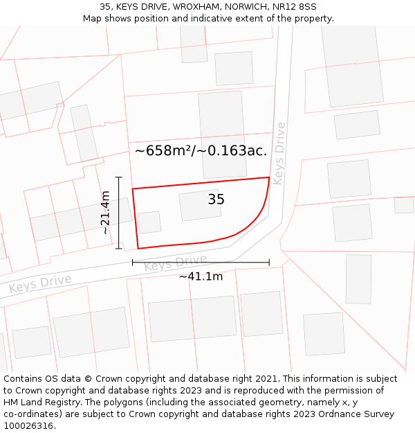 35, KEYS DRIVE, WROXHAM, NORWICH, NR12 8SS: Plot and title map