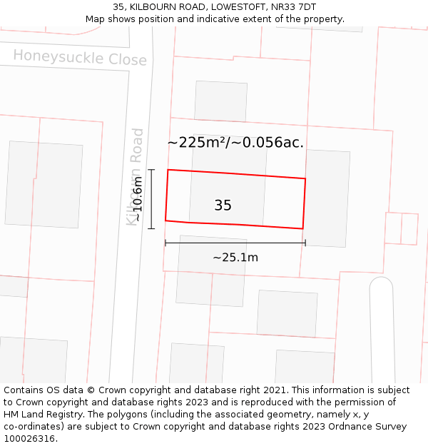 35, KILBOURN ROAD, LOWESTOFT, NR33 7DT: Plot and title map