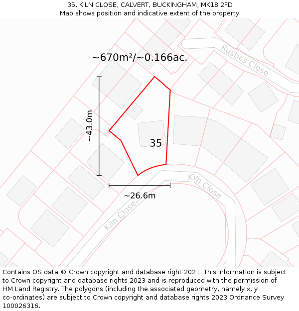 35, KILN CLOSE, CALVERT, BUCKINGHAM, MK18 2FD: Plot and title map