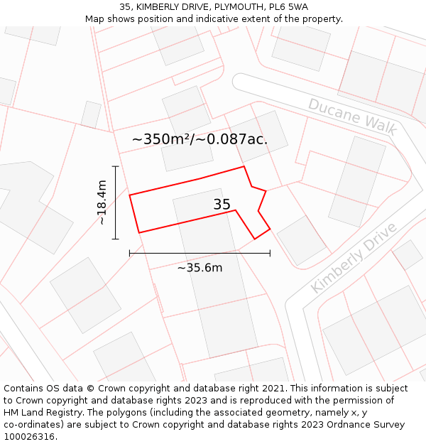 35, KIMBERLY DRIVE, PLYMOUTH, PL6 5WA: Plot and title map