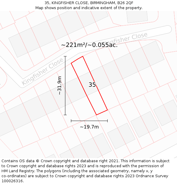 35, KINGFISHER CLOSE, BIRMINGHAM, B26 2QF: Plot and title map