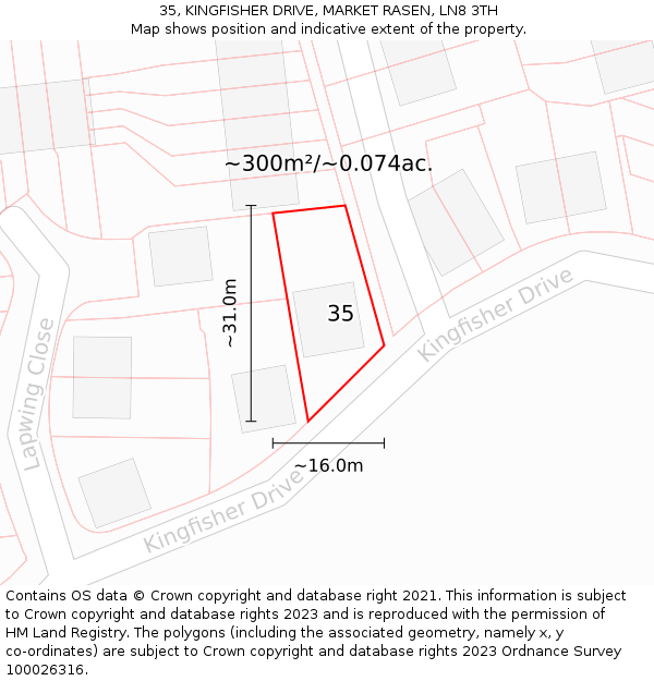 35, KINGFISHER DRIVE, MARKET RASEN, LN8 3TH: Plot and title map