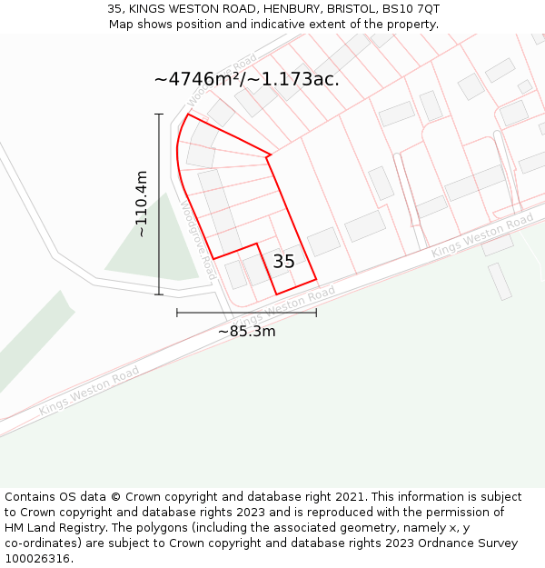 35, KINGS WESTON ROAD, HENBURY, BRISTOL, BS10 7QT: Plot and title map