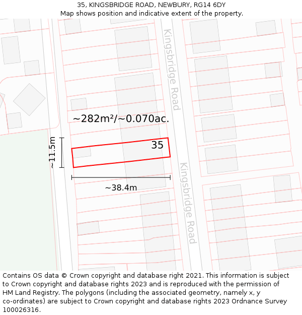 35, KINGSBRIDGE ROAD, NEWBURY, RG14 6DY: Plot and title map