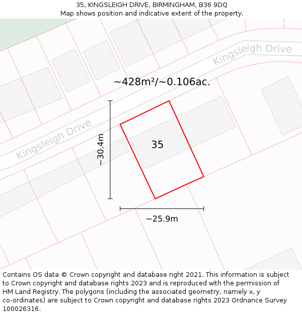 35, KINGSLEIGH DRIVE, BIRMINGHAM, B36 9DQ: Plot and title map