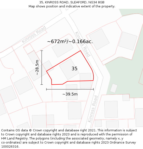 35, KINROSS ROAD, SLEAFORD, NG34 8GB: Plot and title map