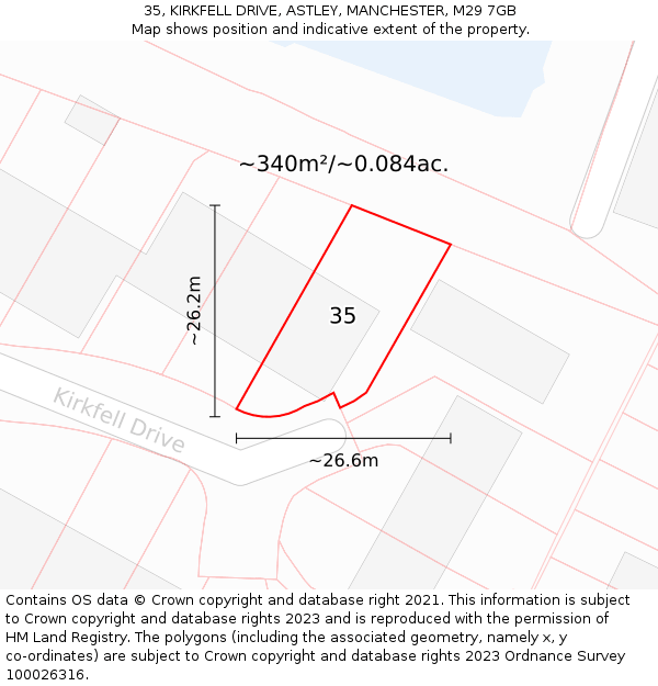35, KIRKFELL DRIVE, ASTLEY, MANCHESTER, M29 7GB: Plot and title map