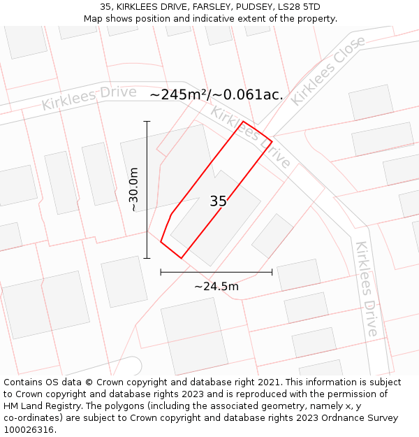 35, KIRKLEES DRIVE, FARSLEY, PUDSEY, LS28 5TD: Plot and title map