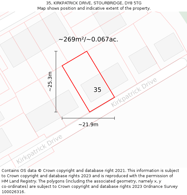 35, KIRKPATRICK DRIVE, STOURBRIDGE, DY8 5TG: Plot and title map