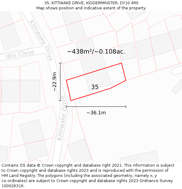 35, KITTIWAKE DRIVE, KIDDERMINSTER, DY10 4RS: Plot and title map