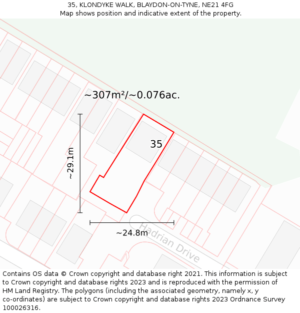 35, KLONDYKE WALK, BLAYDON-ON-TYNE, NE21 4FG: Plot and title map