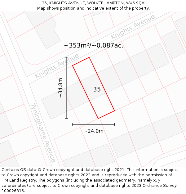 35, KNIGHTS AVENUE, WOLVERHAMPTON, WV6 9QA: Plot and title map