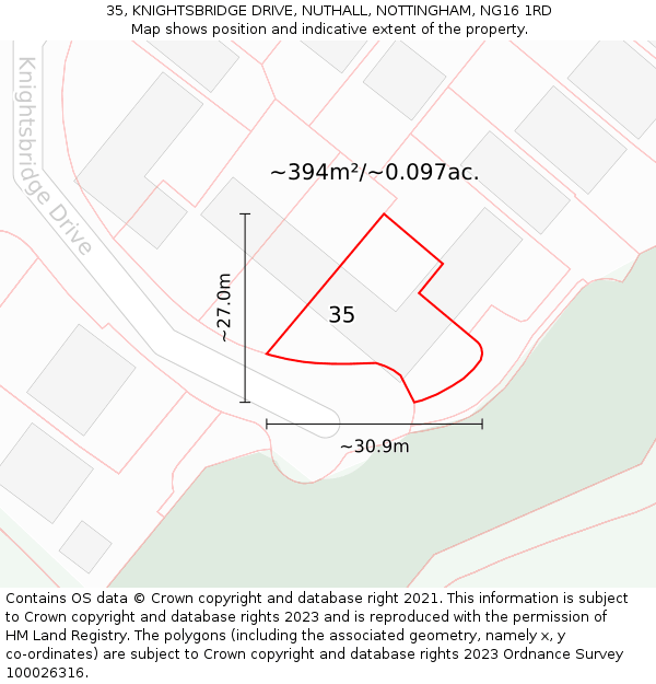 35, KNIGHTSBRIDGE DRIVE, NUTHALL, NOTTINGHAM, NG16 1RD: Plot and title map