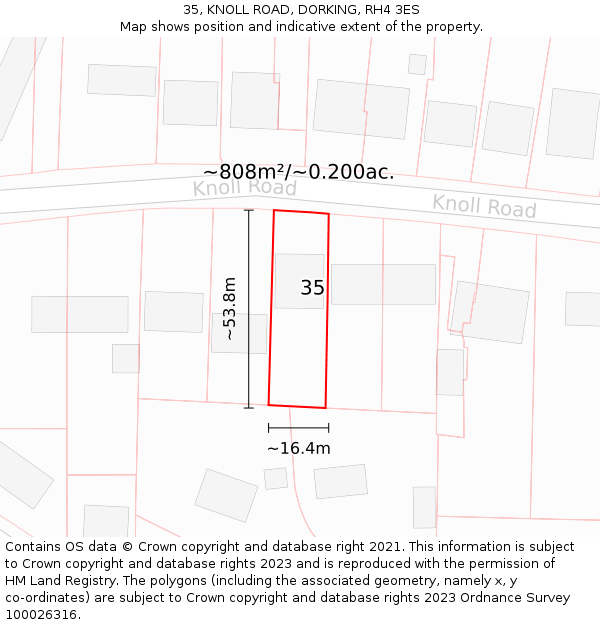 35, KNOLL ROAD, DORKING, RH4 3ES: Plot and title map