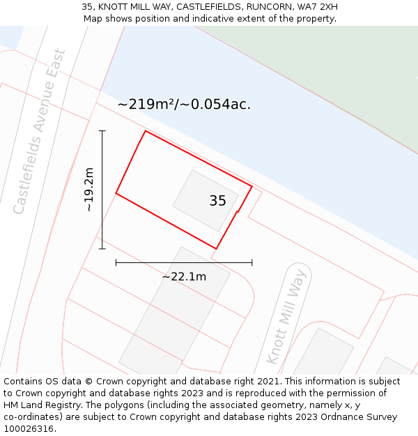 35, KNOTT MILL WAY, CASTLEFIELDS, RUNCORN, WA7 2XH: Plot and title map