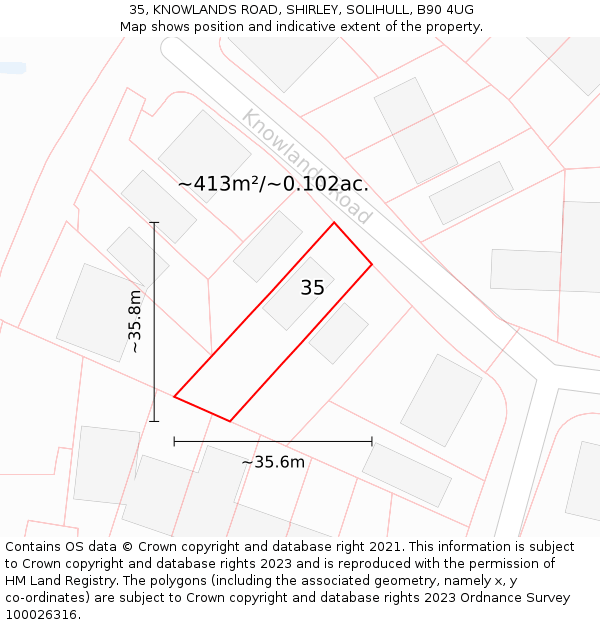35, KNOWLANDS ROAD, SHIRLEY, SOLIHULL, B90 4UG: Plot and title map