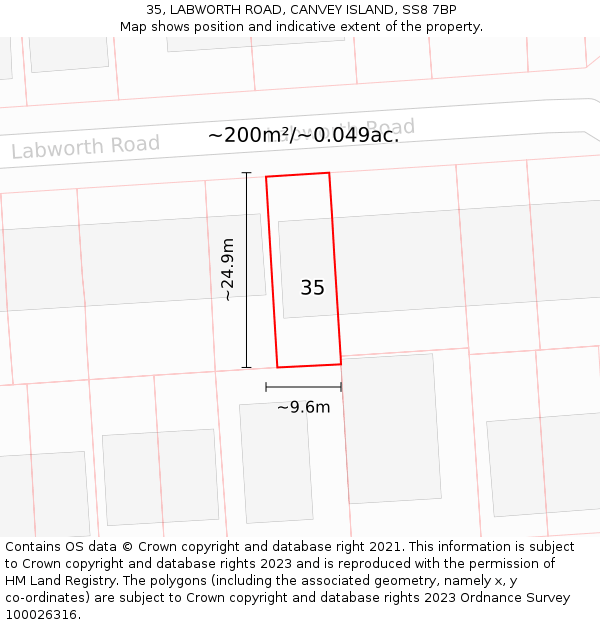 35, LABWORTH ROAD, CANVEY ISLAND, SS8 7BP: Plot and title map