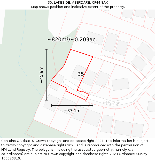 35, LAKESIDE, ABERDARE, CF44 8AX: Plot and title map