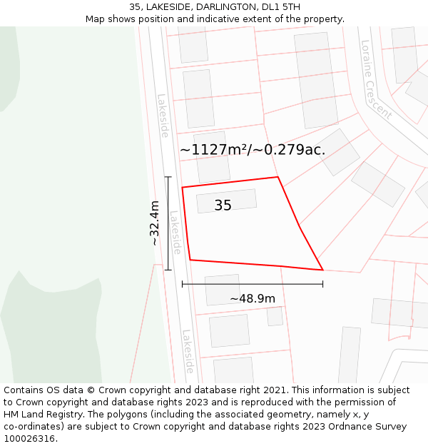 35, LAKESIDE, DARLINGTON, DL1 5TH: Plot and title map