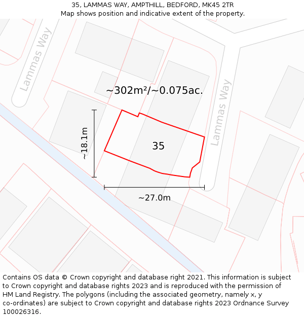 35, LAMMAS WAY, AMPTHILL, BEDFORD, MK45 2TR: Plot and title map