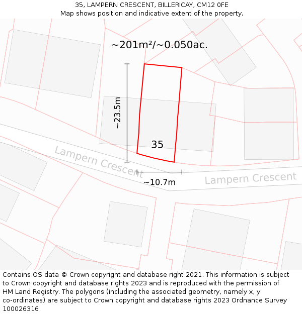 35, LAMPERN CRESCENT, BILLERICAY, CM12 0FE: Plot and title map