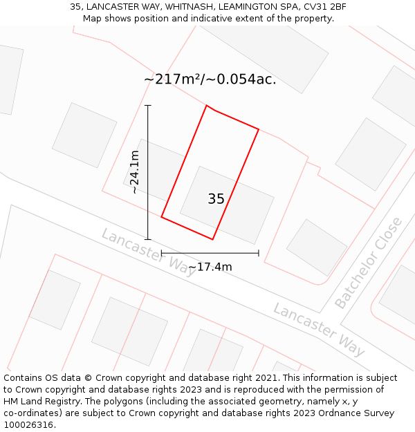 35, LANCASTER WAY, WHITNASH, LEAMINGTON SPA, CV31 2BF: Plot and title map