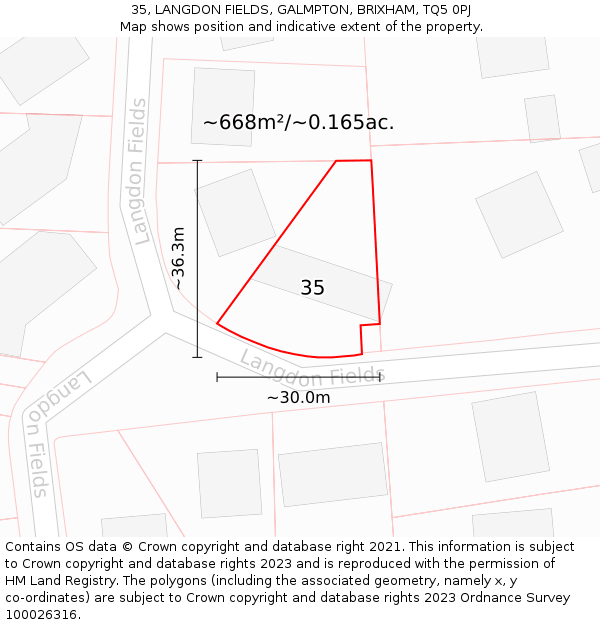 35, LANGDON FIELDS, GALMPTON, BRIXHAM, TQ5 0PJ: Plot and title map