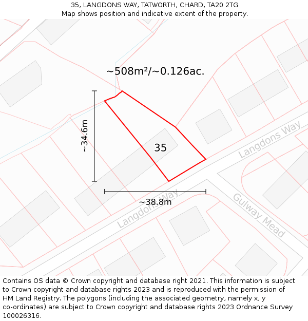 35, LANGDONS WAY, TATWORTH, CHARD, TA20 2TG: Plot and title map