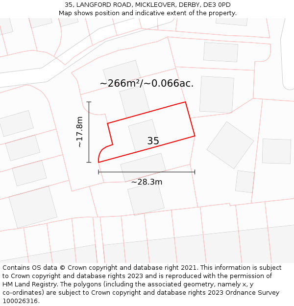 35, LANGFORD ROAD, MICKLEOVER, DERBY, DE3 0PD: Plot and title map