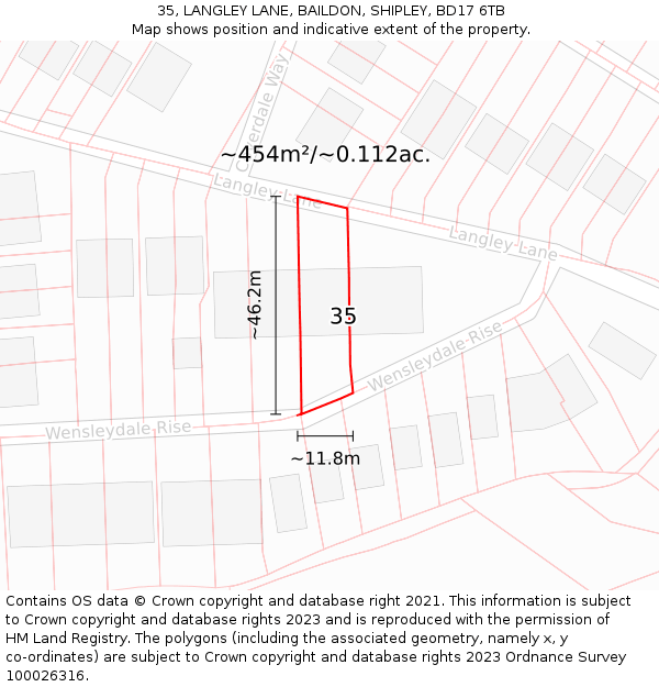 35, LANGLEY LANE, BAILDON, SHIPLEY, BD17 6TB: Plot and title map