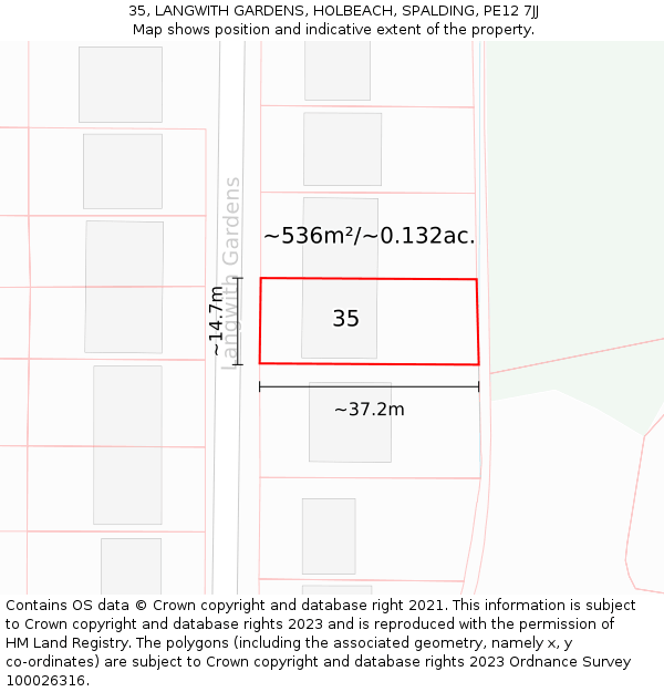 35, LANGWITH GARDENS, HOLBEACH, SPALDING, PE12 7JJ: Plot and title map