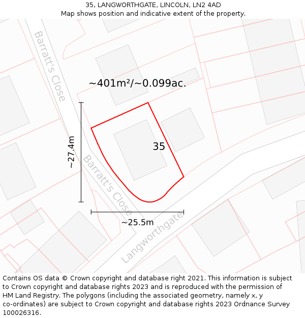 35, LANGWORTHGATE, LINCOLN, LN2 4AD: Plot and title map