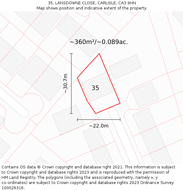 35, LANSDOWNE CLOSE, CARLISLE, CA3 9HN: Plot and title map