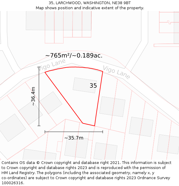 35, LARCHWOOD, WASHINGTON, NE38 9BT: Plot and title map