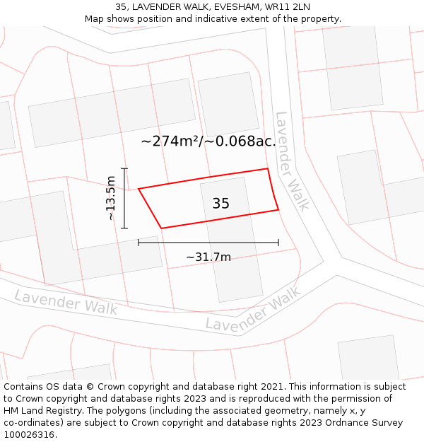 35, LAVENDER WALK, EVESHAM, WR11 2LN: Plot and title map