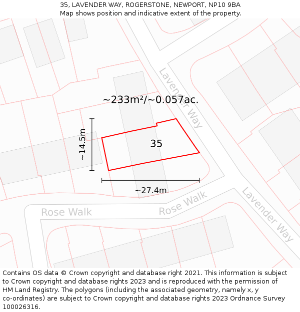 35, LAVENDER WAY, ROGERSTONE, NEWPORT, NP10 9BA: Plot and title map