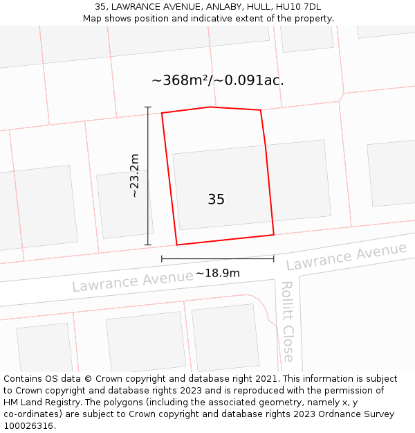 35, LAWRANCE AVENUE, ANLABY, HULL, HU10 7DL: Plot and title map