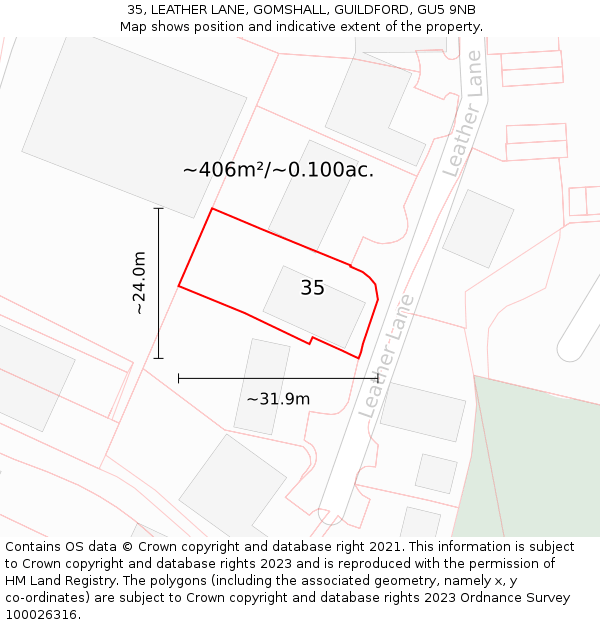 35, LEATHER LANE, GOMSHALL, GUILDFORD, GU5 9NB: Plot and title map