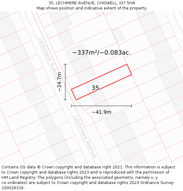 35, LECHMERE AVENUE, CHIGWELL, IG7 5HA: Plot and title map
