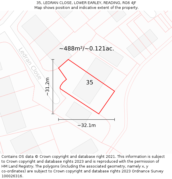 35, LEDRAN CLOSE, LOWER EARLEY, READING, RG6 4JF: Plot and title map