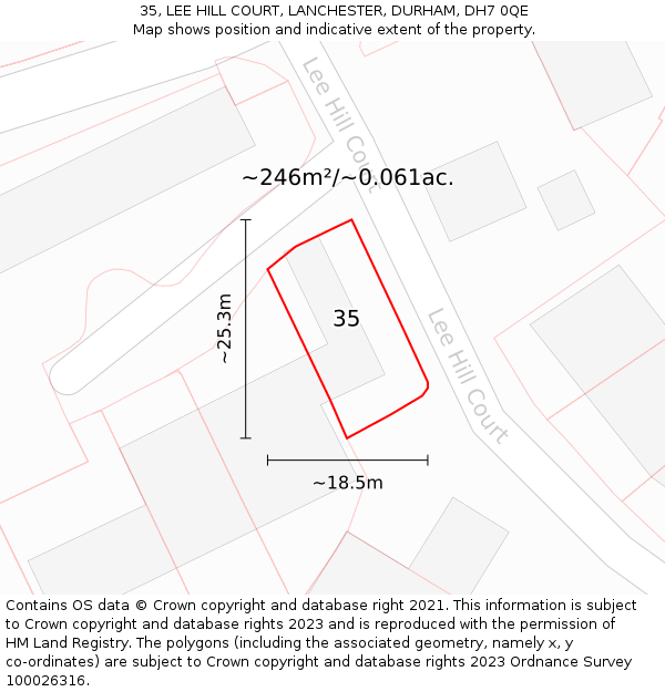 35, LEE HILL COURT, LANCHESTER, DURHAM, DH7 0QE: Plot and title map