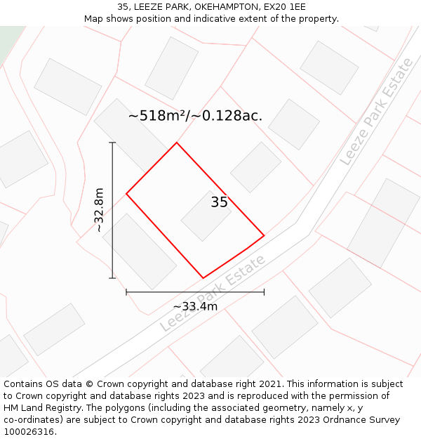 35, LEEZE PARK, OKEHAMPTON, EX20 1EE: Plot and title map