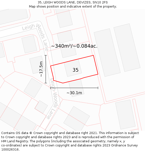 35, LEIGH WOODS LANE, DEVIZES, SN10 2FS: Plot and title map