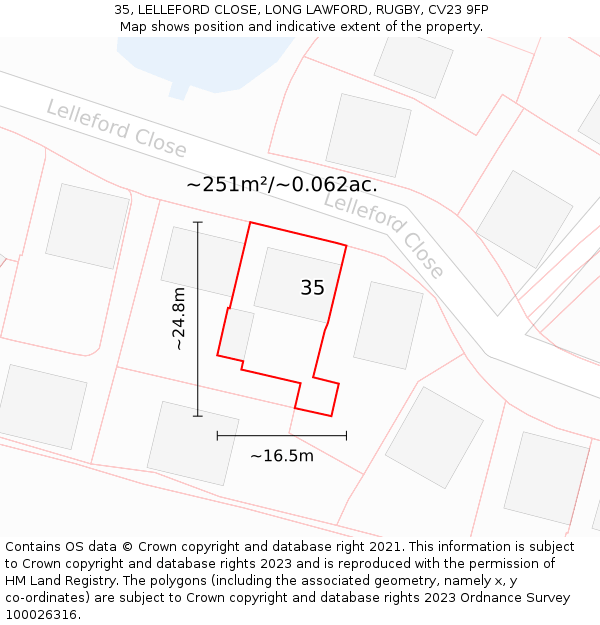 35, LELLEFORD CLOSE, LONG LAWFORD, RUGBY, CV23 9FP: Plot and title map