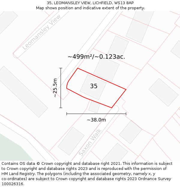 35, LEOMANSLEY VIEW, LICHFIELD, WS13 8AP: Plot and title map